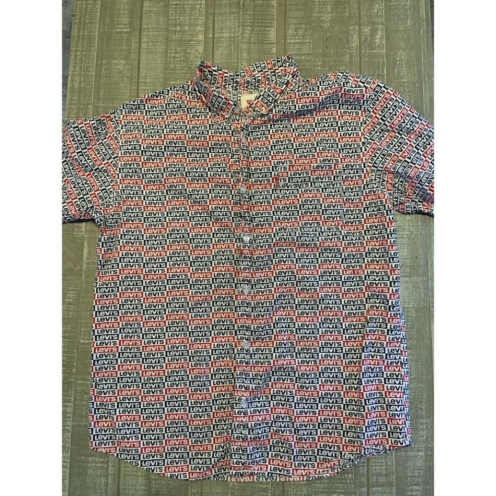 Levi's Button Up Shirt Collar All Over Logo Size Large Short Sleeve Men's Levi